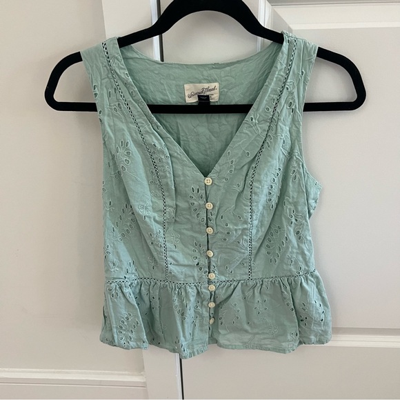 Tops - Teal Eyelet Tank